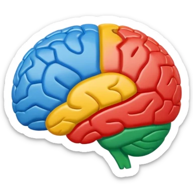 stylized brain emoji using Google’s color palette, minimal and flat sticker