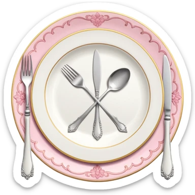 A luxurious plate with pink accents and elegant details, fork and knife side sticker