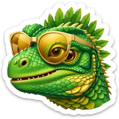 iguana head with golden sunglasses sticker