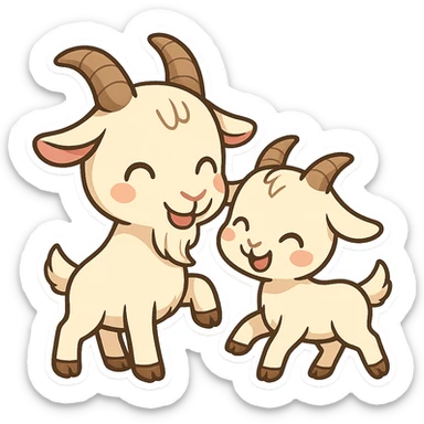 chibi cartoon sticker of a goat and a kid (بزن و بزەکە), playful and cute style sticker