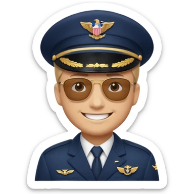 Slack-style emoji of a pilot wearing a navy captain hat going on a vacation sticker