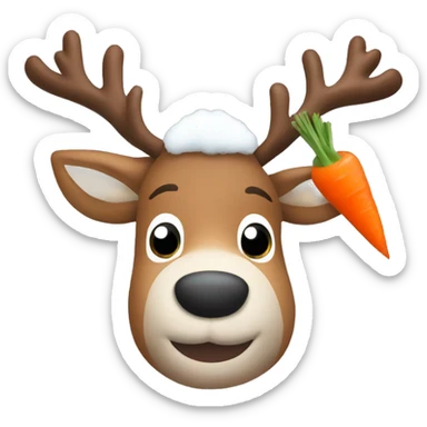 Reindeer with ear muffs on eating a carrot happily! sticker