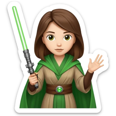 Ios 18 starwars theme ( jedi, robots etc..) long brown hair lady with lightaber green or red. Every one is alone. Not all in one emoji sticker