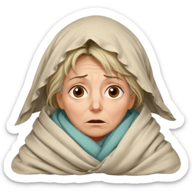 A 55-year-old woman lying in bed at night, unable to sleep. She looks exhausted and desperate, with visible dark circles under her eyes, tired facial expression, slightly messy hair. She is under the blankets, staring at the ceiling.  sticker