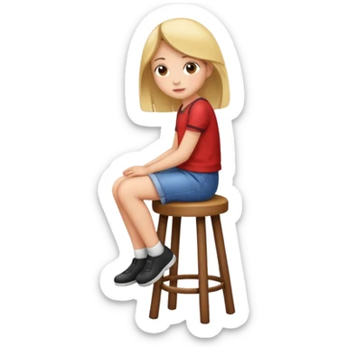 a girl is sitting on a stool seeing toward left side sticker