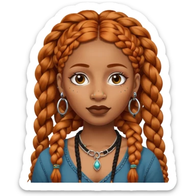 A black female with ginger boho braids and a nose piercing and septum piercing  sticker