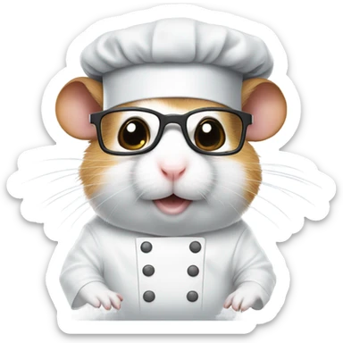 hamster wearing glasses and a grey cap and chef’s uniform sticker