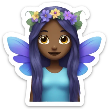 fairy with purple and blue wings, long hair, and flower crown sticker