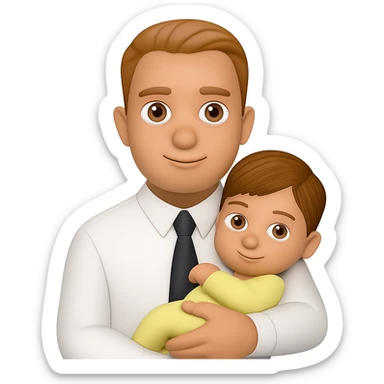 Add hair to the baby in the man's arms, keeping the same style. The style is a simple, clean illustration with a transparent background. Preserve the original look and feel while adding the hair detail. sticker