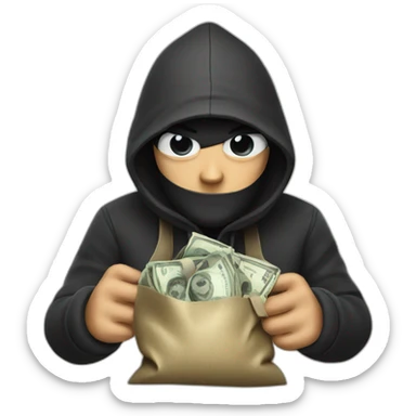 A thief with a bag of money sticker