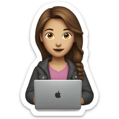 girl with brown hair and laptop sticker