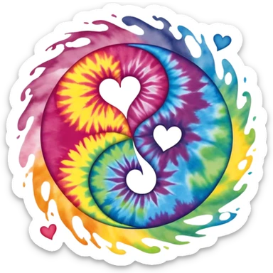 Tie dye ying yang with hearts as the opposite  sticker