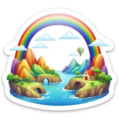 Rainbow Bridge – Arched rainbow connecting flying islands. sticker