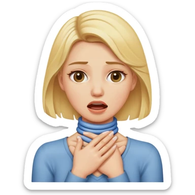 A blonde woman choking herself around her neck sticker