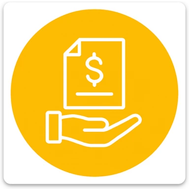 An icon with yellow background, white inner lines, meaning Finance, request to pay sticker