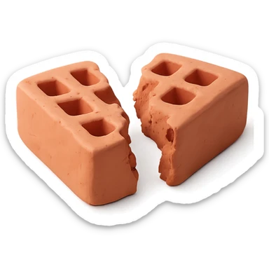 Make the clay brick broken in half with visible jagged edges, maintaining the claymation style, and remove the background. sticker