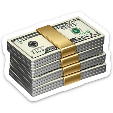 Metallic black-and-white money pack emoji, simple geometric stack of bills,minimal style
 sticker