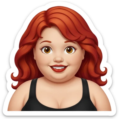 Obese girl with red wavy hair and a crooked smile and black tubetop sticker