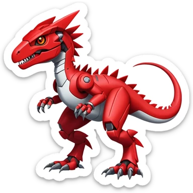  Cool Edgy Futuristic Red Digimon-Fakemon-Guilmon-Velociraptor-Dragon-Mecha full body sticker