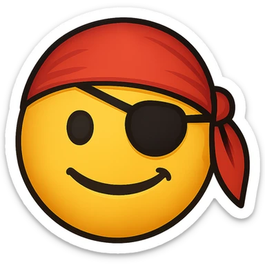 yellow face with red pirate bandana, digital illustration, emoji style sticker