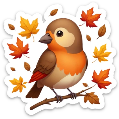 a single bird watching other birds fly away, surrounded by falling autumn leaves sticker