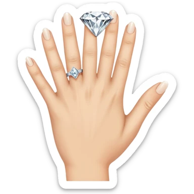 LEFT hand with diamond ring on ring finger (second finger from the pinkie) sticker