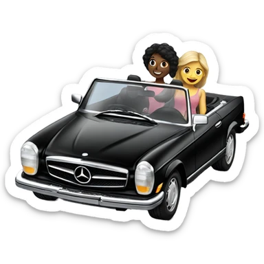 Black Mercedes Cabrio with two happy girls sticker