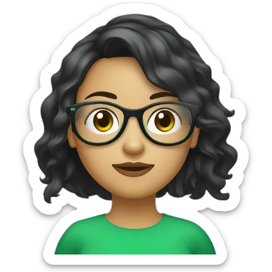 une fille cheveux noir avec des lunette (en forme de carrer un peu déformé) assez grosse comparer a ca tete yeux vert sticker