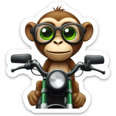 Monkey with green eyes and spectacles on motorbike sticker