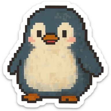 ghibli style penguin with 8-bit pixel art influence sticker