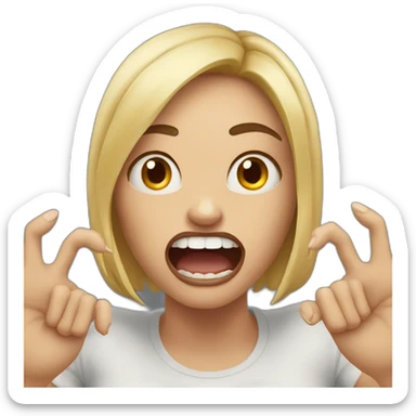 A woman acting like a monster with her hand and her face says grrr. Both hands are visible !  sticker