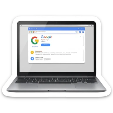a laptop with google opened sticker