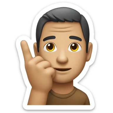 Chico con la mano izquierda sobre el rostro con la cabeza agachada y la mano derecha levantada en diagonal sticker