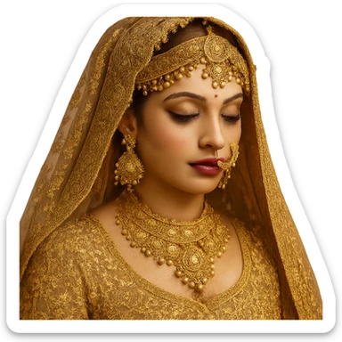 gold imama, traditional South Asian bridal style, heavy and elaborate, realistic style sticker