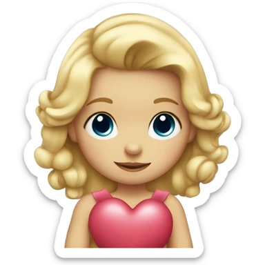 Blonde girl toddler with bow holding a heart sticker