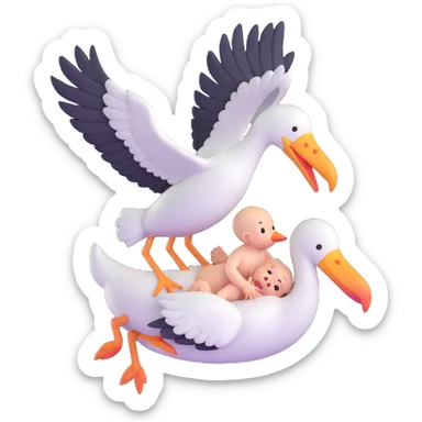 human baby in a bundle being carried by a flying stork sticker