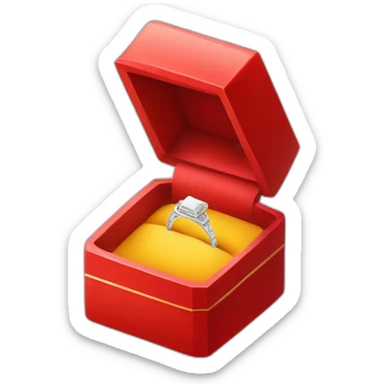 A diamond ring inside a opened red box  sticker