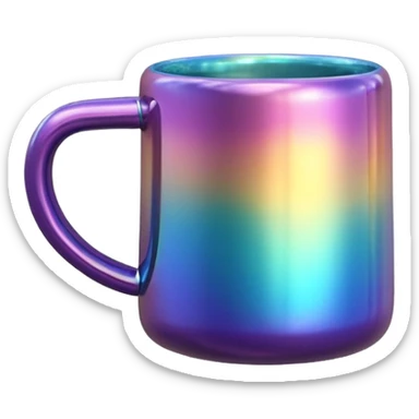 8k, hyperrealistic realistic coffee mug  in futuristic iridescent colors, 3D rendering, isolated, no background, glossy appearance  sticker