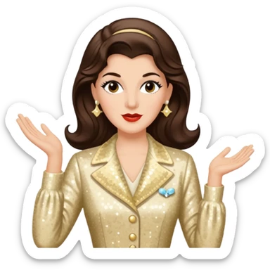 Maxene Andrews from The Andrews Sisters with long dark brown hair, cream sequin outfit sticker