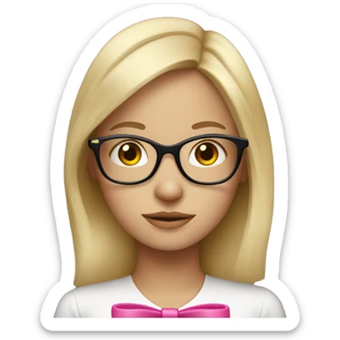 Blonde hair girl with glasses and pink bow sticker