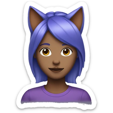 Blue haired girl with cat ears in a purple shirt  sticker