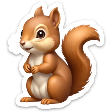 Cinematic Adorably Cute Squirrel Portrait Emoji, Perched with an alert, twinkling gaze and a playful tilt of its head, showcasing a small, nimble body with a bushy tail and delicate whiskers, Simplified yet irresistibly adorable features, highly detailed, glowing with a warm, sunlit glow, high shine, energetic and sprightly, stylized with an air of woodland whimsy, soft glowing outline, capturing the essence of a joyful squirrel that appears ready to scamper out of the screen with boundless charm! sticker