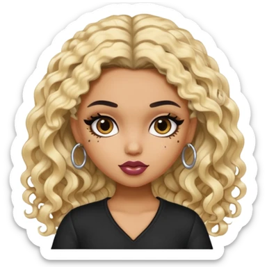 split dye leftside blonde rightside black curly hair, pretty bratz baddie sticker