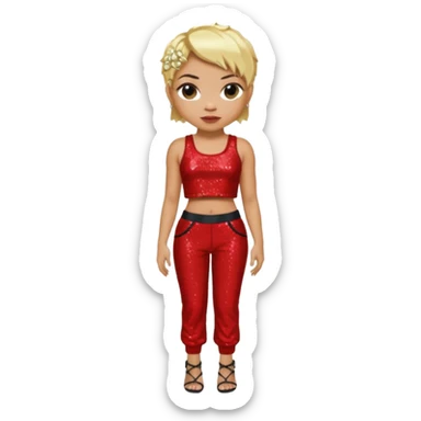 T Boz from TLC with short blonde hair, red sequin crop top and pants sticker