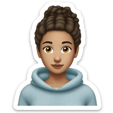 teenage girl, hispanic, freckles, afro brown hair, pony tail, short hair, brown eyes, light blue sweater, winter sweater, freckles sticker