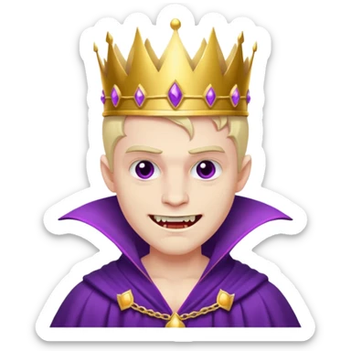 Vampire King, Young vampire king in purple robe, wearing a crown, confident smirk. sticker