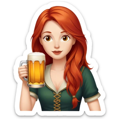 Woman with long red hair drinking a beer sticker