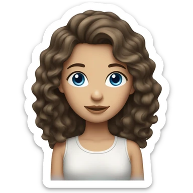 brunette girl with wavy hair and blue eyes sticker