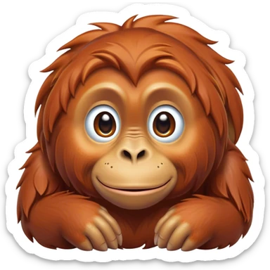 Cinematic Cute Orangutan Portrait Emoji, Head tilted playfully and inquisitively, with a gentle, expressive face accented by soft, flowing fur and round, sparkling eyes brimming with warmth, Simplified yet irresistibly adorable features, highly detailed, glowing with a warm, friendly glow, high shine, affectionate and lively, stylized with a touch of jungle whimsy, bright and endearing, soft glowing outline, capturing the essence of a mischievous yet loving orangutan that seems as if it could swing out of the screen into your arms! sticker