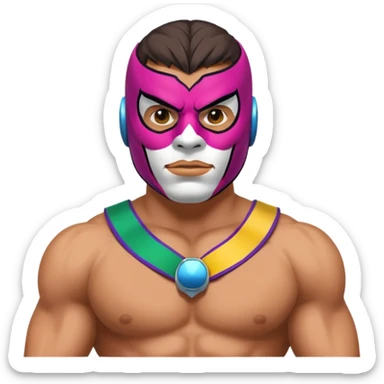 Mexican wrestler portrait, head and shoulders only, colorful luchador mask, muscular collar, confident expression, 3D cartoon, mobile game icon style, clean background, no text, no watermark
 sticker